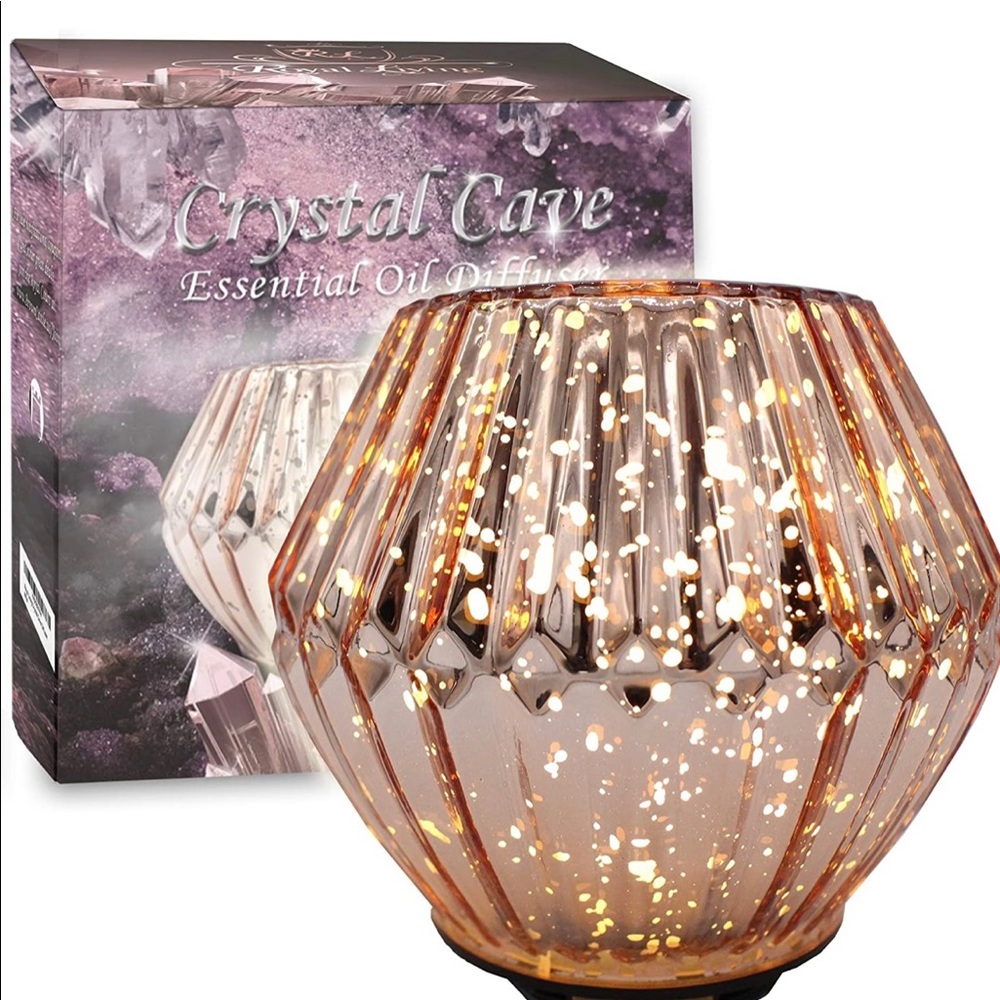 Crystal Cave Essential Oil Diffuser Accent Lamp Combination, Rose Gold Shimmer